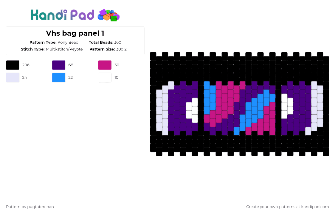 Vhs bag panel 1 - Pony Bead Pattern by pugtaterchan on Kandi Pad - black,purple,vhs,80s,be kind rewind