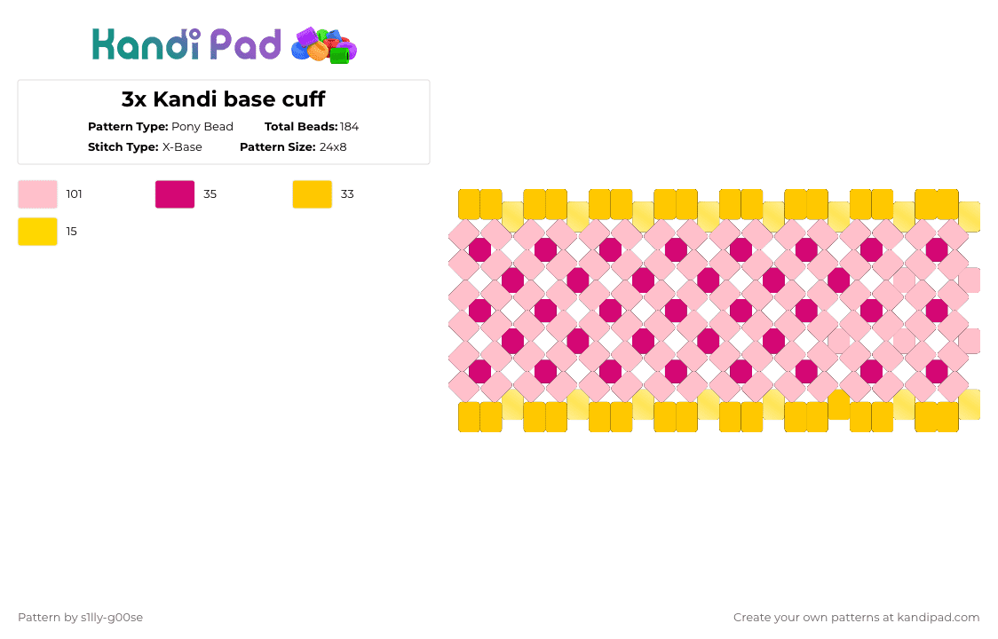 3x Kandi base cuff - Pony Bead Pattern by s1lly-g00se on Kandi Pad - yellow,pink