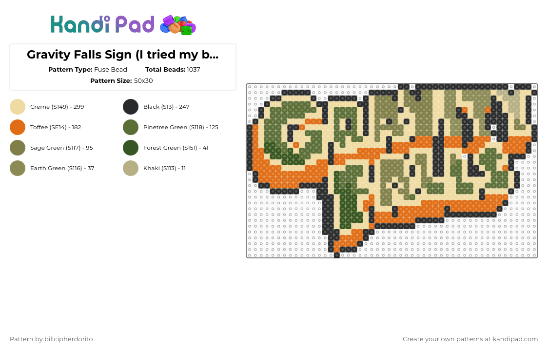Gravity Falls Sign (I tried my best lmao 🥲) - Fuse Bead Pattern by billcipherdorito on Kandi Pad - beige,gold