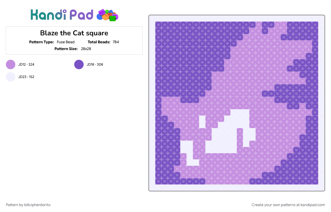 Blaze the Cat square - Fuse Bead Pattern by billcipherdorito on Kandi Pad - blaze, blaze the cat, pink, purple, sega, sonic