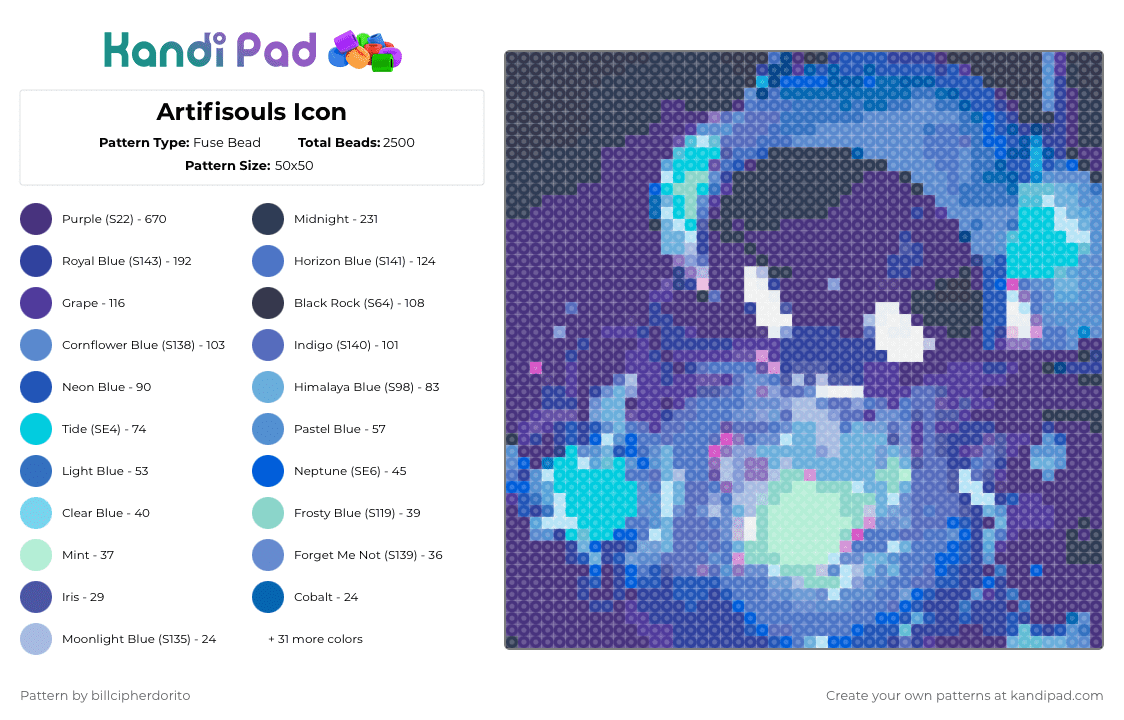 Artifisouls Icon - Fuse Bead Pattern by billcipherdorito on Kandi Pad - purple,blue