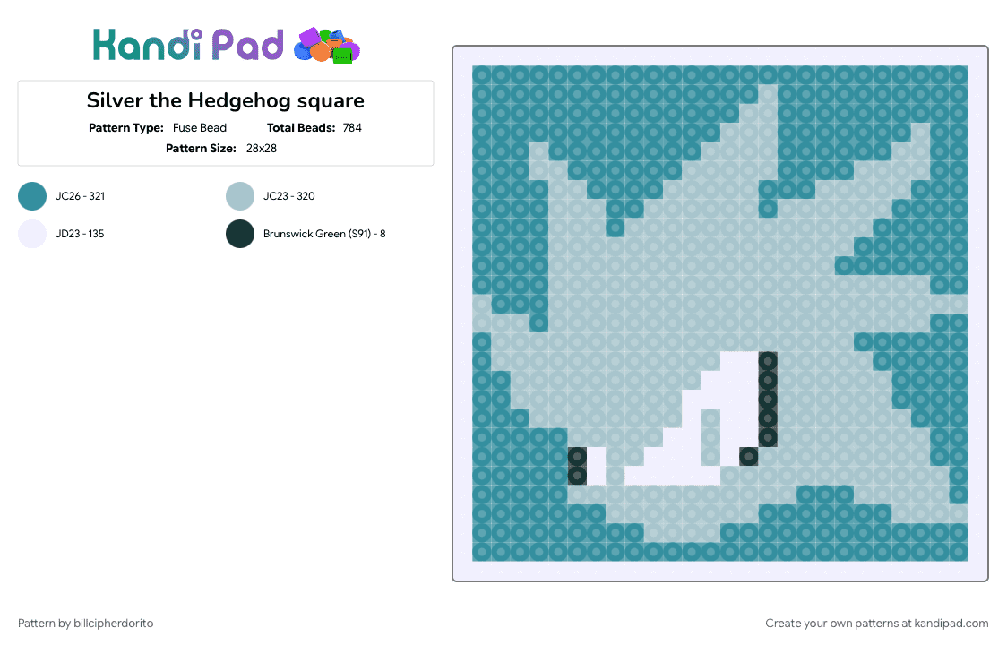 Silver the Hedgehog square - Fuse Bead Pattern by billcipherdorito on Kandi Pad - light blue, sega, silver, silver the hedgehog, sonic, teal