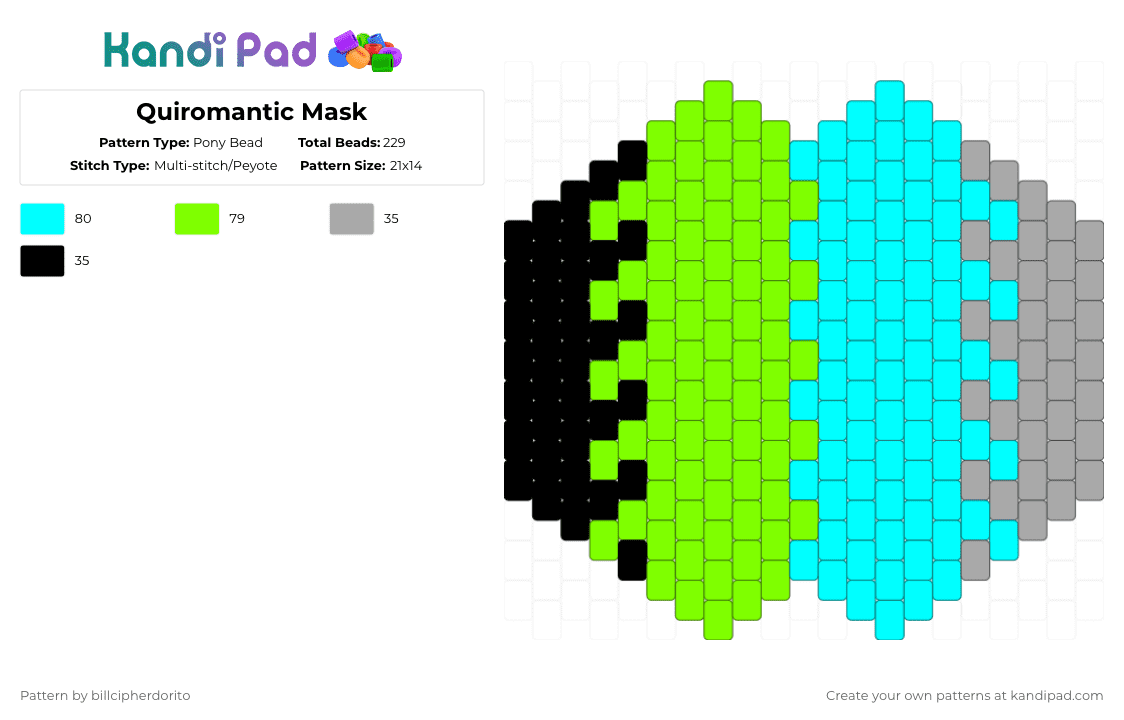 Quiromantic Mask - Pony Bead Pattern by billcipherdorito on Kandi Pad - green,light blue