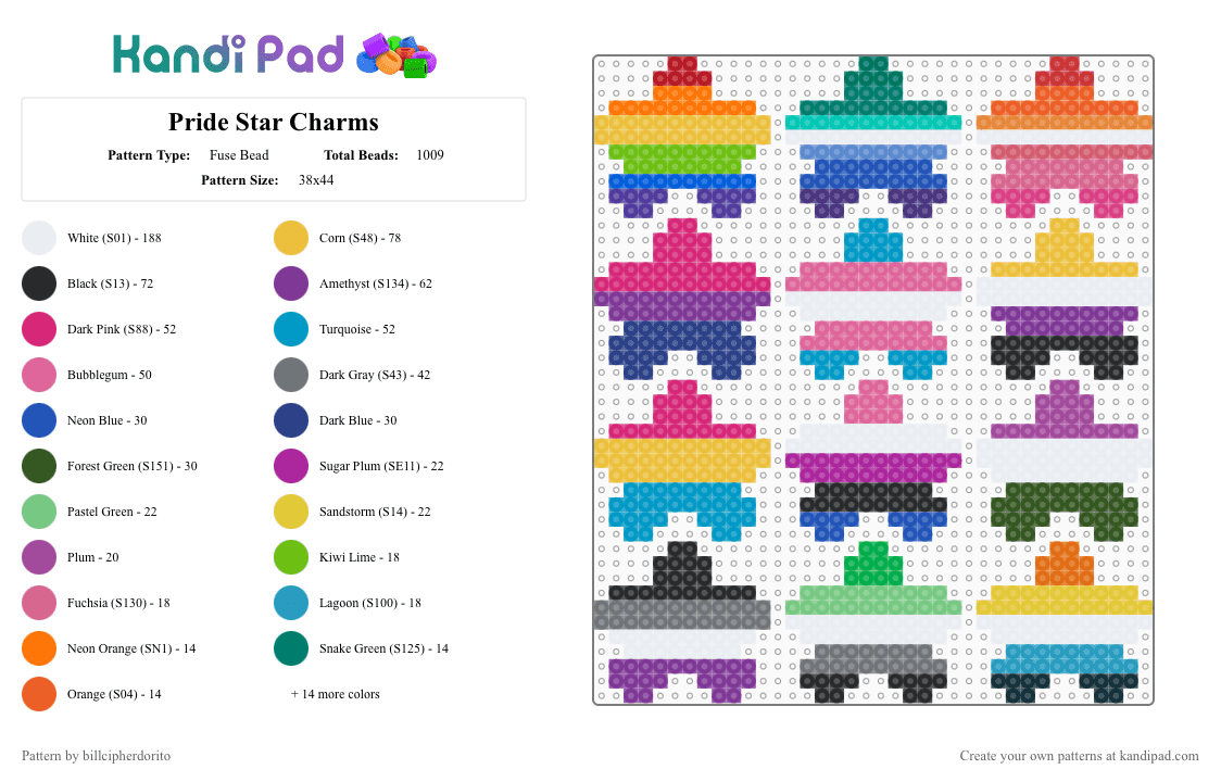 Pride Star Charms - Fuse Bead Pattern by billcipherdorito on Kandi Pad - yellow,blue,pink,light blue,pride,star,charm,charms,lgbt,gay,lesbian,trans