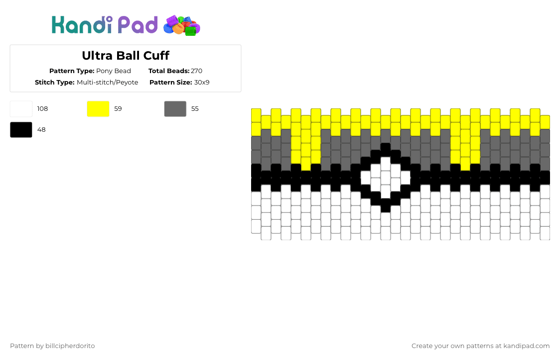 Ultra Ball Cuff - Pony Bead Pattern by billcipherdorito on Kandi Pad - yellow,gray