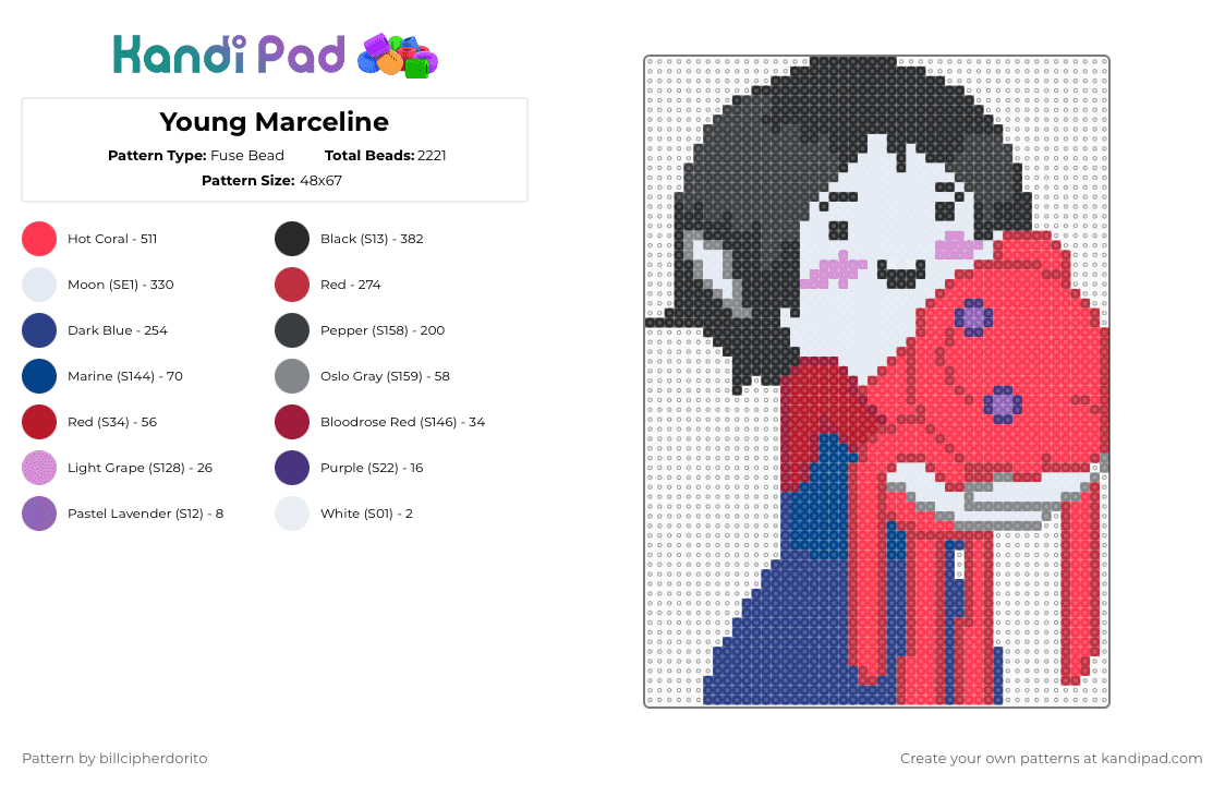 Young Marceline - Fuse Bead Pattern by billcipherdorito on Kandi Pad - red,blue