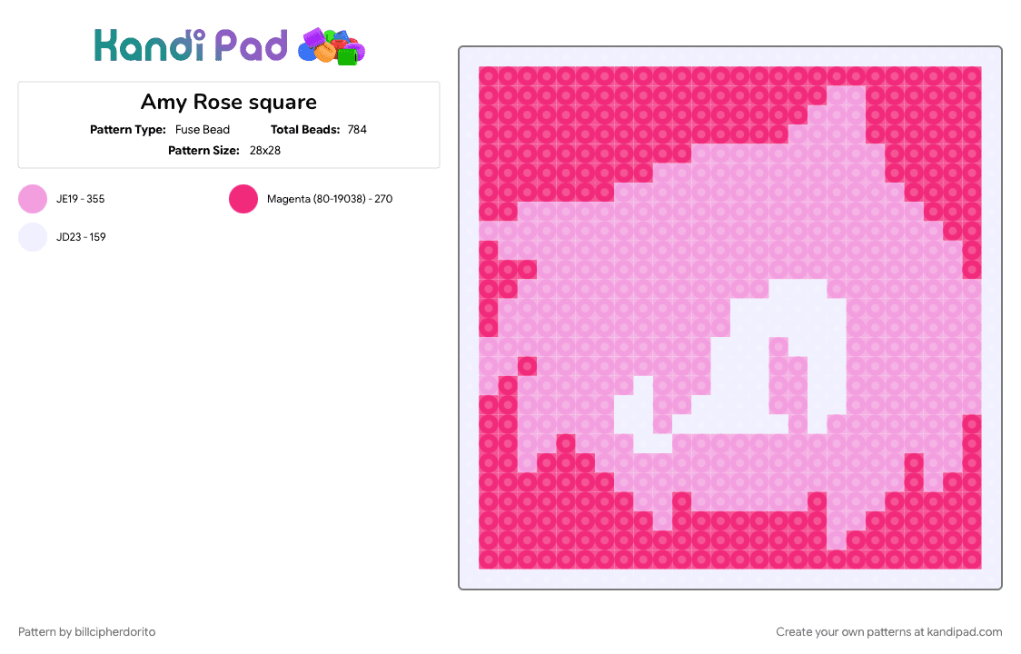 Amy Rose square - Fuse Bead Pattern by billcipherdorito on Kandi Pad - amy, amy rose, pink, sega, sonic