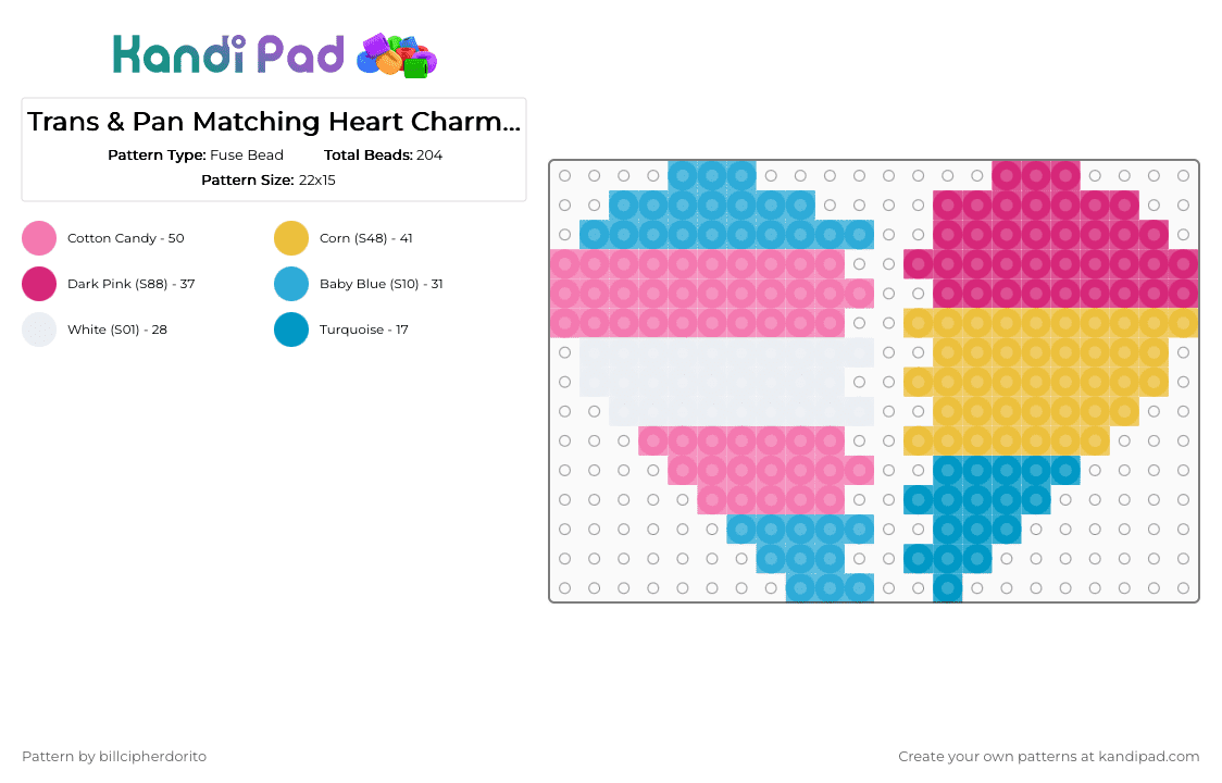 Trans & Pan Matching Heart Charms (requested) - Fuse Bead Pattern by billcipherdorito on Kandi Pad - pink,pride,heart,trans,pan,pansexual,transgender