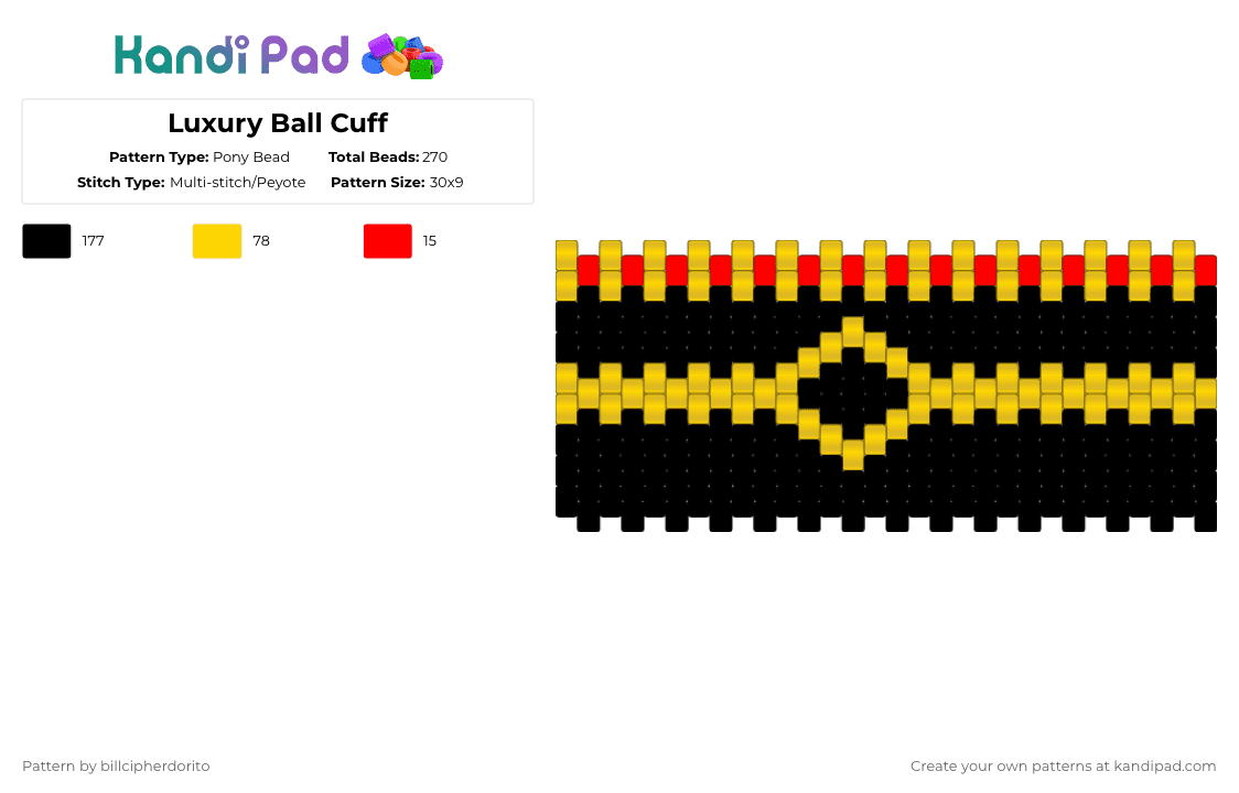 Luxury Ball Cuff - Pony Bead Pattern by billcipherdorito on Kandi Pad - black,yellow