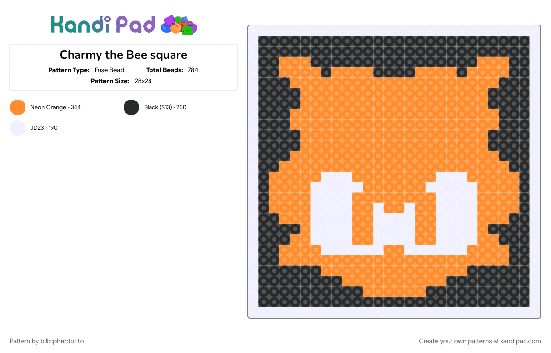 Charmy the Bee square - Fuse Bead Pattern by billcipherdorito on Kandi Pad - charmy, charmy the bee, orange, sega, sonic, white