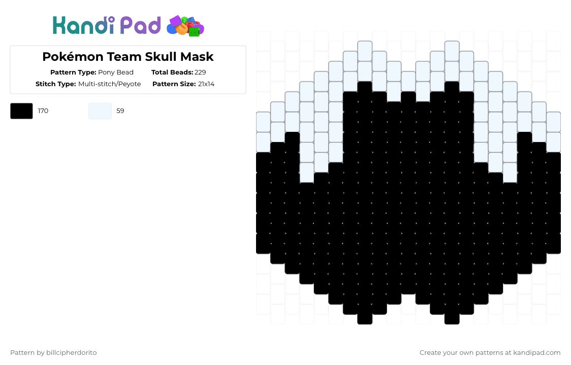 Pokémon Team Skull Mask - Pony Bead Pattern by billcipherdorito on Kandi Pad - black