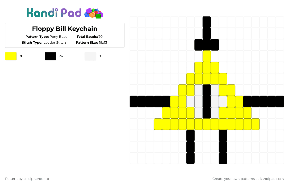 Floppy Bill Keychain - Pony Bead Pattern by billcipherdorito on Kandi Pad - yellow