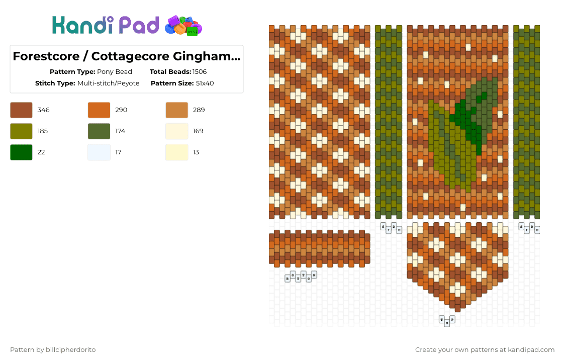 Forestcore / Cottagecore Gingham Phone Holder - Pony Bead Pattern by billcipherdorito on Kandi Pad - orange,red,gold