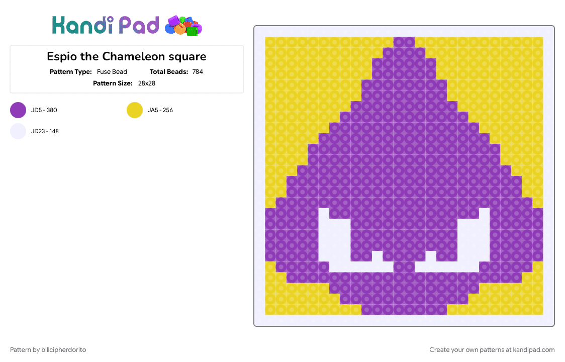 Espio the Chameleon square - Fuse Bead Pattern by billcipherdorito on Kandi Pad - espio, espio the chameleon, purple, sega, sonic, yellow
