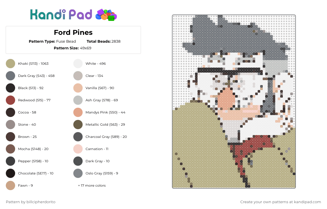 Ford Pines - Fuse Bead Pattern by billcipherdorito on Kandi Pad - gray,beige