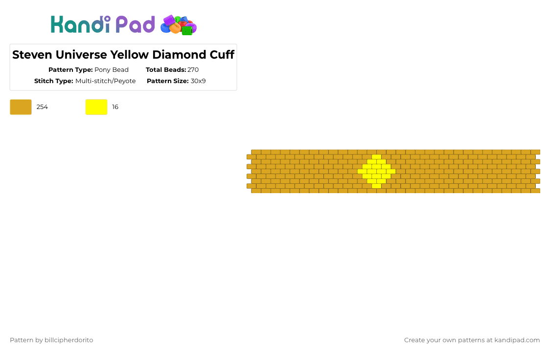 Steven Universe Yellow Diamond Cuff - Pony Bead Pattern by billcipherdorito on Kandi Pad - orange