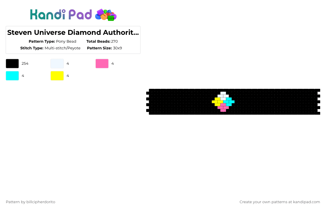 Steven Universe Diamond Authority Cuff - Pony Bead Pattern by billcipherdorito on Kandi Pad - black,pink,light blue,yellow