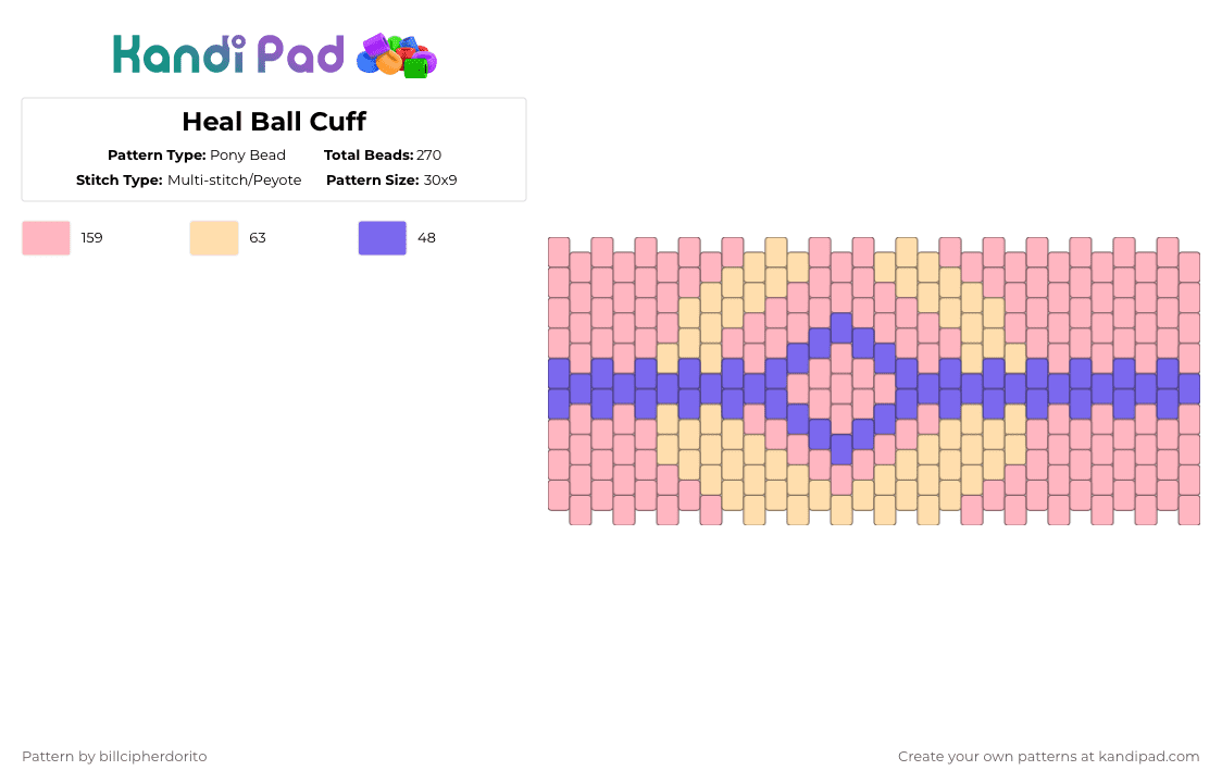 Heal Ball Cuff - Pony Bead Pattern by billcipherdorito on Kandi Pad - pink