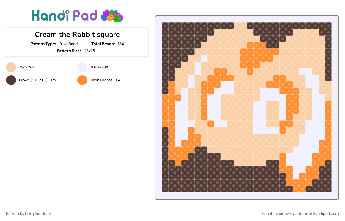 Cream the Rabbit square - Fuse Bead Pattern by billcipherdorito on Kandi Pad - beige, brown, cream, cream the rabbit, sega, sonic