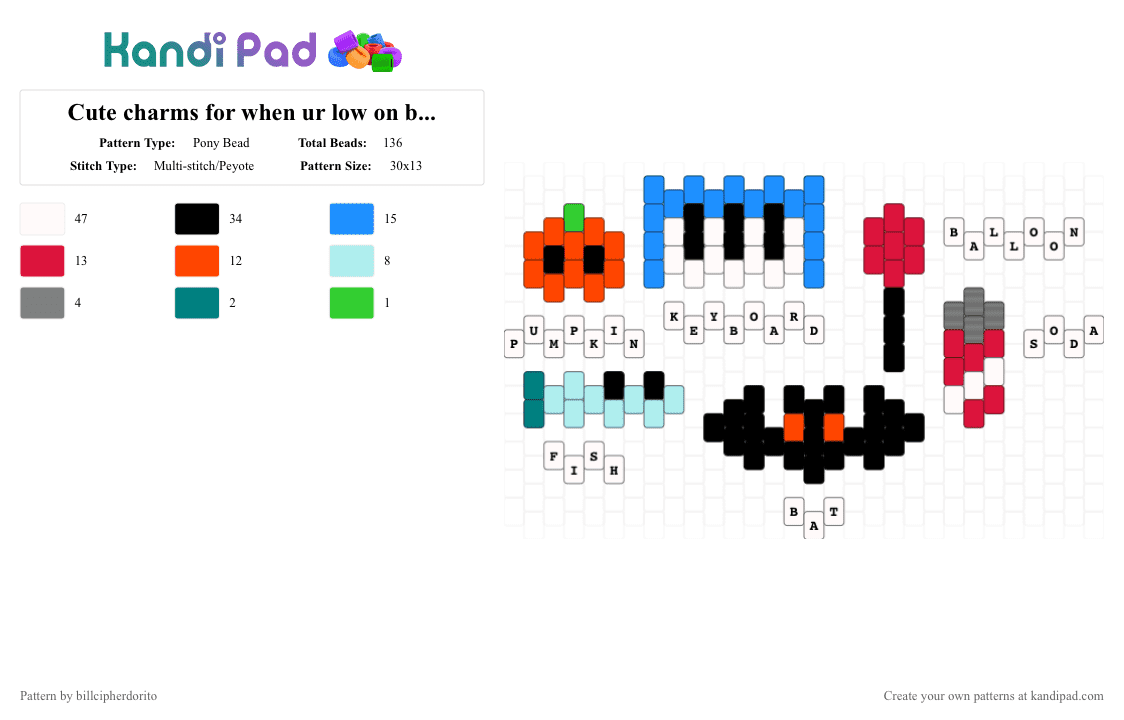 Cute charms for when ur low on beads :3 - Pony Bead Pattern by billcipherdorito on Kandi Pad - white,red,light blue,charms,small