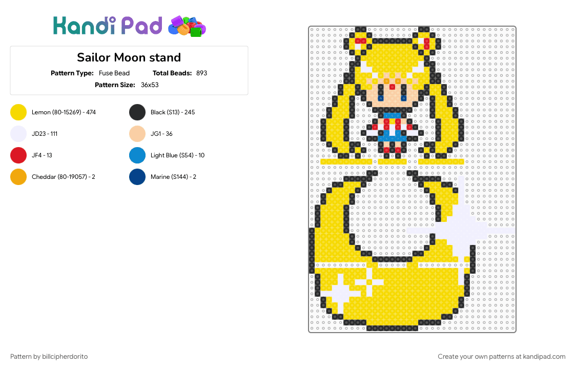 Sailor Moon stand - Fuse Bead Pattern by billcipherdorito on Kandi Pad - anime, sailor moon, stand, standee, yellow
