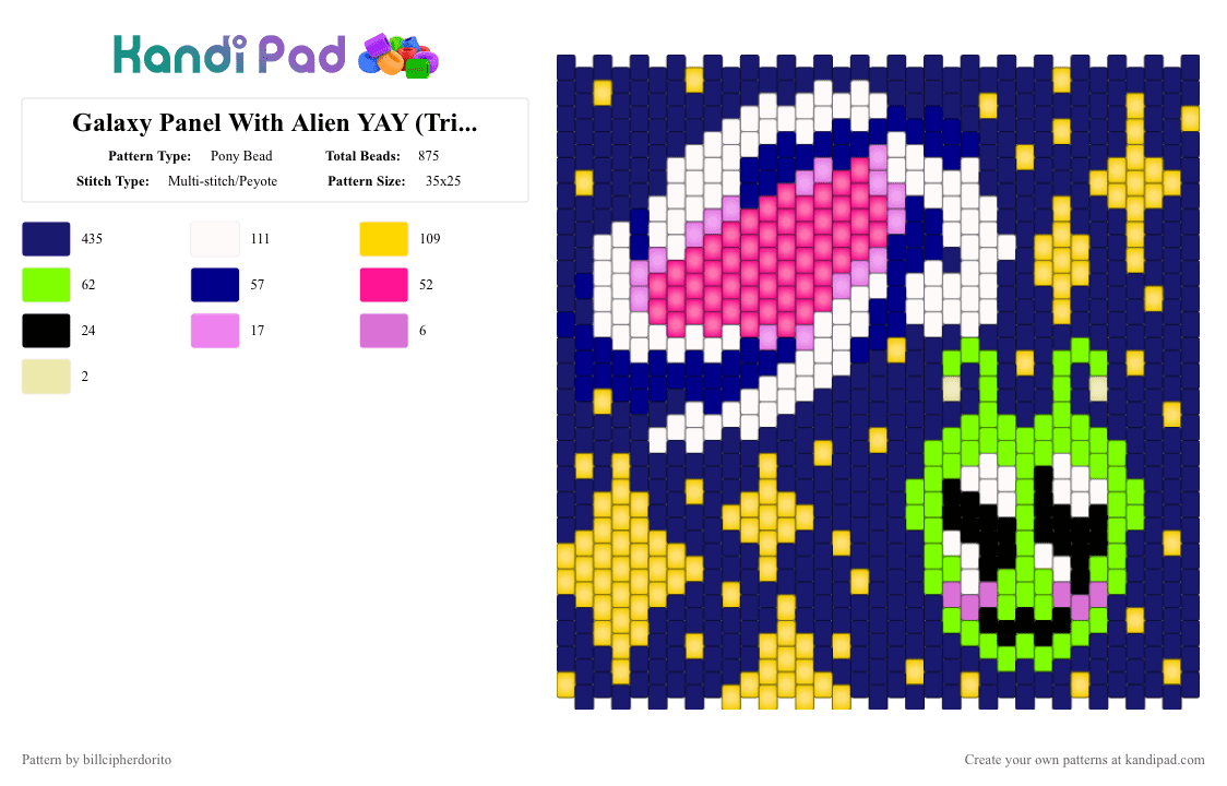 Galaxy Panel With Alien YAY (Tried my best trust) - Pony Bead Pattern by billcipherdorito on Kandi Pad - purple,cotdgalaxyprint,alien,panel,yay,space,galaxy