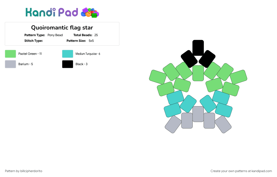 Quoiromantic flag star - Pony Bead Pattern by billcipherdorito on Kandi Pad - light blue, pride, quoiromantic, star, teal