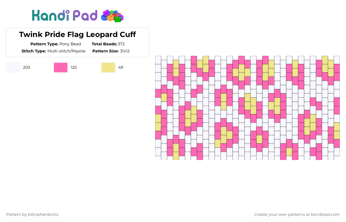 Twink Pride Flag Leopard Cuff - Pony Bead Pattern by billcipherdorito on Kandi Pad - yellow,pink