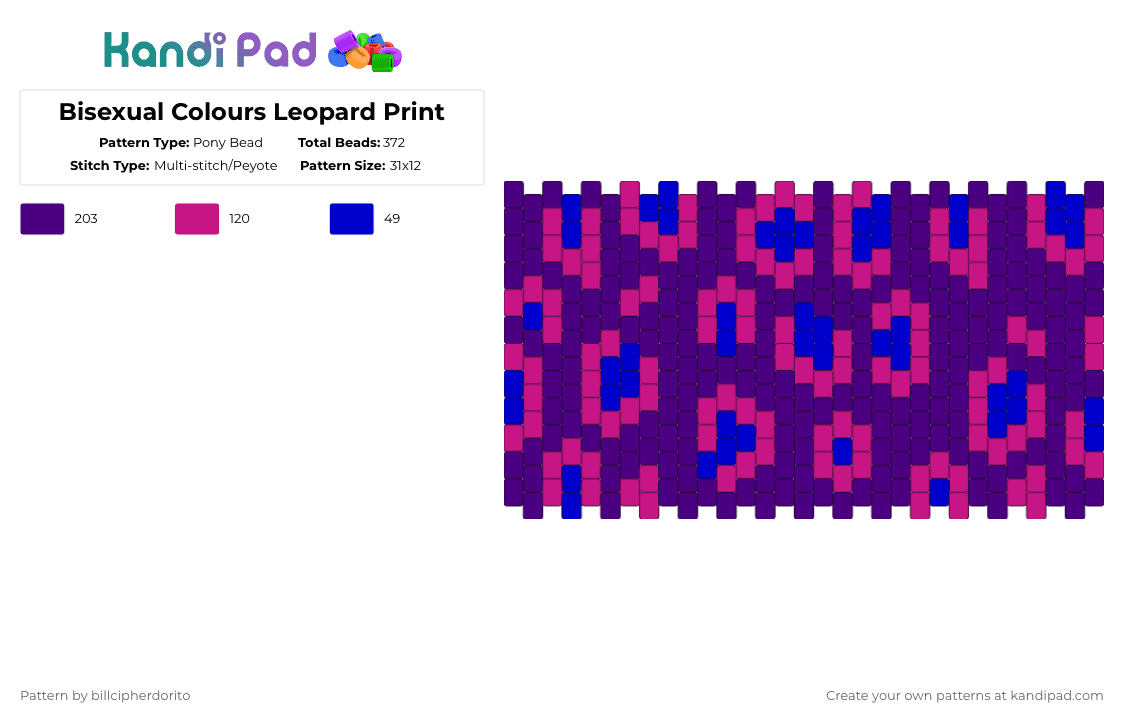 Bisexual Colours Leopard Print - Pony Bead Pattern by billcipherdorito on Kandi Pad - pink,purple