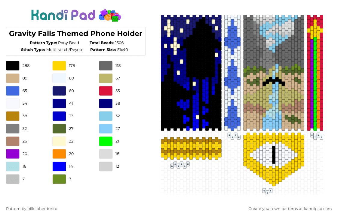 Gravity Falls Themed Phone Holder - Pony Bead Pattern by billcipherdorito on Kandi Pad - purple,gray,beige,yellow