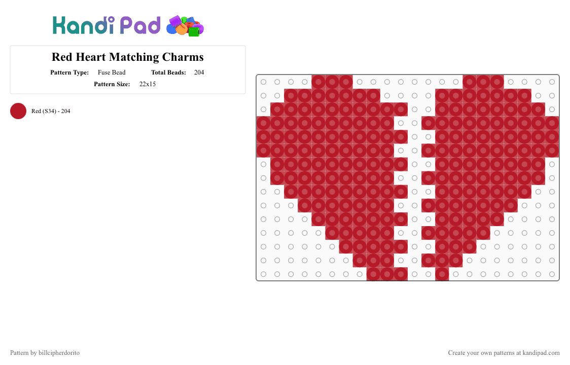 Red Heart Matching Charms - Fuse Bead Pattern by billcipherdorito on Kandi Pad - besties, charm, cute, heart, matching, red