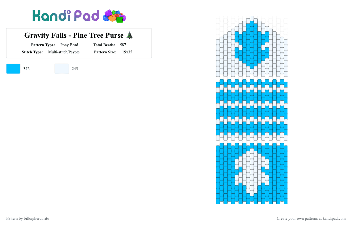 Gravity Falls - Pine Tree Purse 🌲 - Pony Bead Pattern by billcipherdorito on Kandi Pad - white,light blue,gravity falls,disney,disney cartoon,purse,blue,dipper,dipper pines,yippee