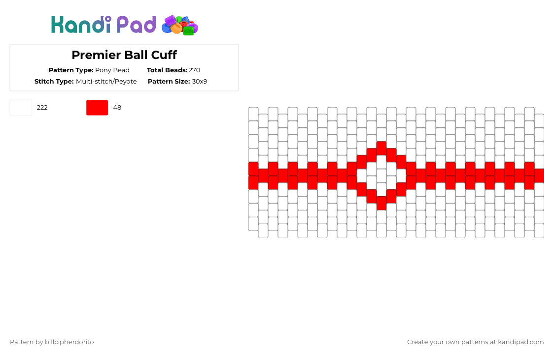 Premier Ball Cuff - Pony Bead Pattern by billcipherdorito on Kandi Pad - white