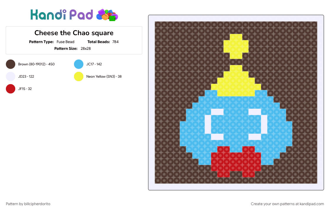 Cheese the Chao square - Fuse Bead Pattern by billcipherdorito on Kandi Pad - brown, chao, cheese, sega, sonic