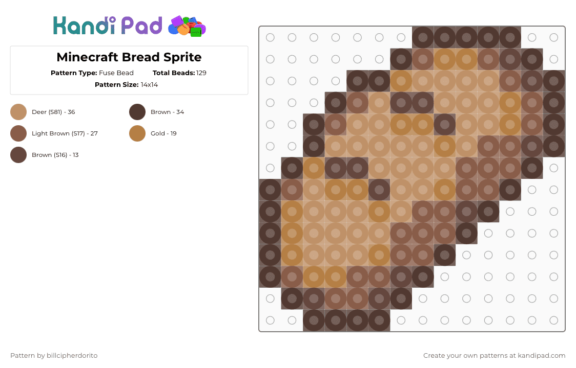 Minecraft Bread Sprite - Fuse Bead Pattern by billcipherdorito on Kandi Pad - brown,tan,cotdbread