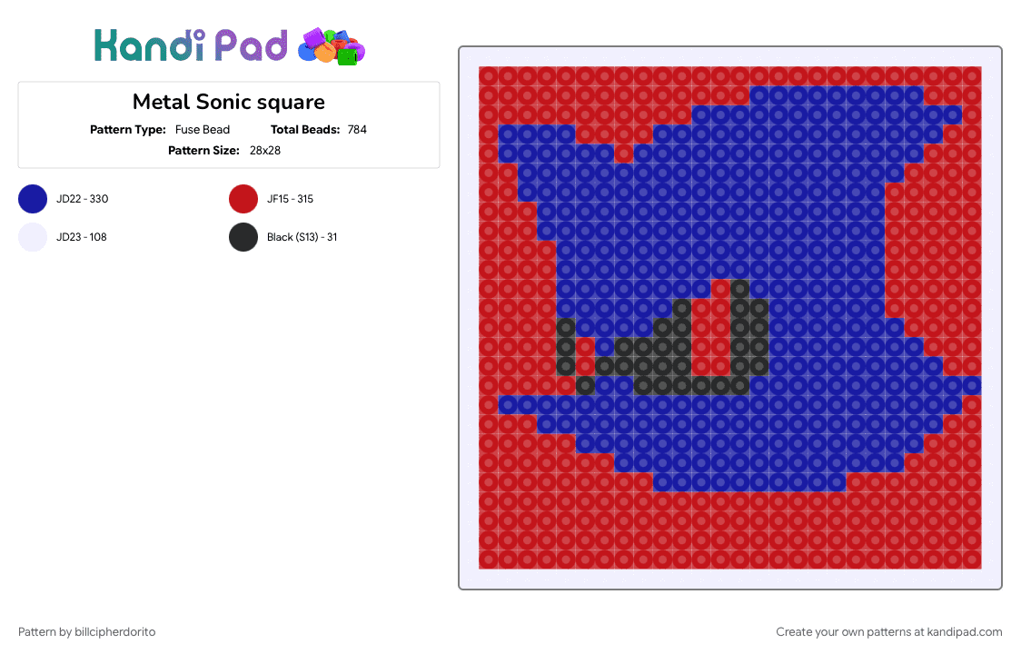 Metal Sonic square - Fuse Bead Pattern by billcipherdorito on Kandi Pad - metal sonic, purple, red, sega, sonic