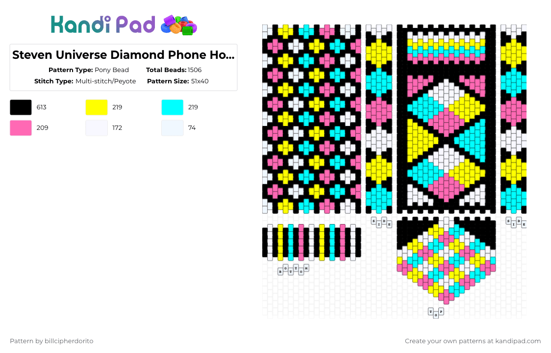 Steven Universe Diamond Phone Holder - Pony Bead Pattern by billcipherdorito on Kandi Pad - yellow,light blue,pink