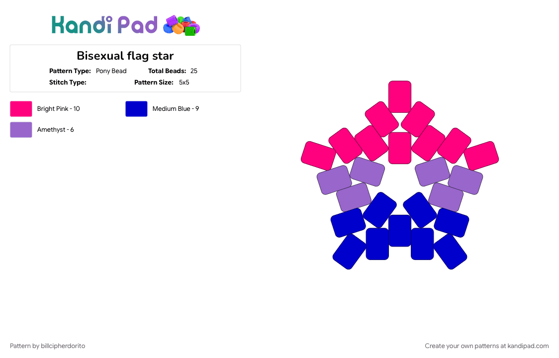 Bisexual flag star - Pony Bead Pattern by billcipherdorito on Kandi Pad - bisexual, bisexual pride, pink, pride, purple, star