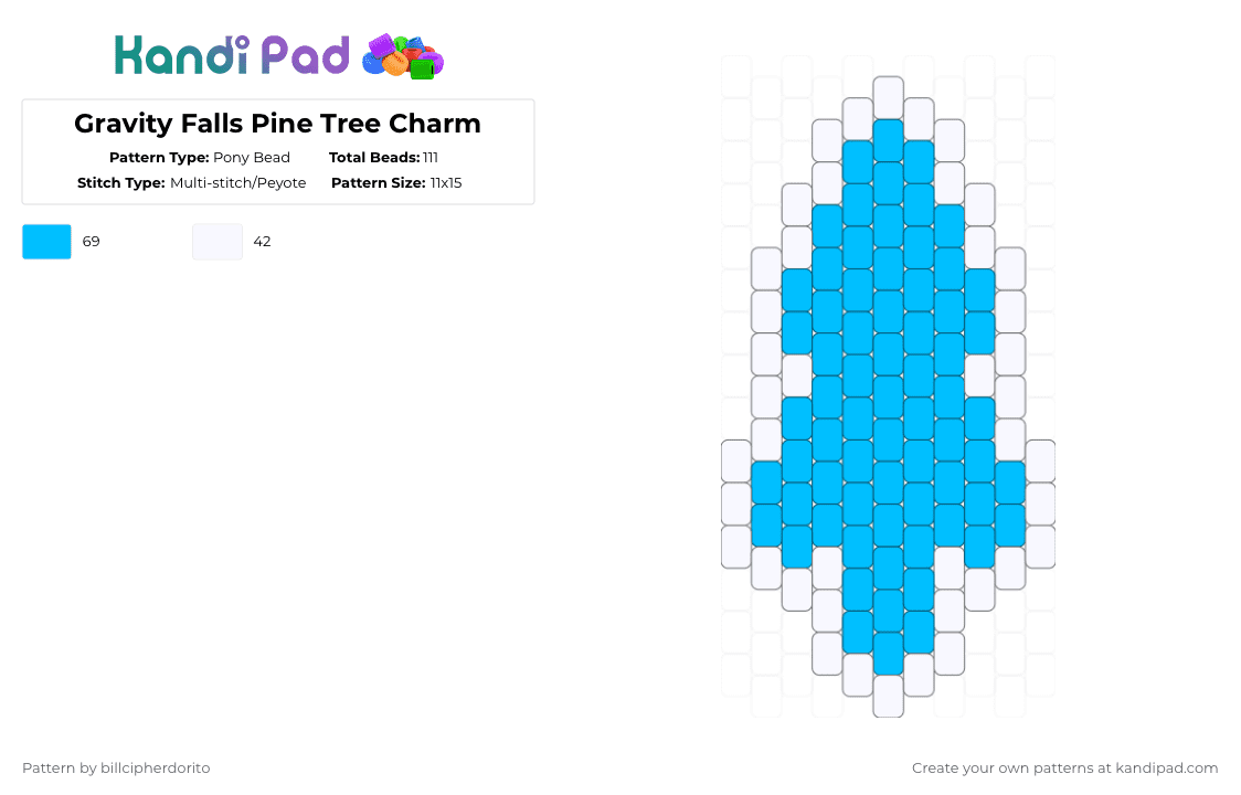 Gravity Falls Pine Tree Charm - Pony Bead Pattern by billcipherdorito on Kandi Pad - light blue,white