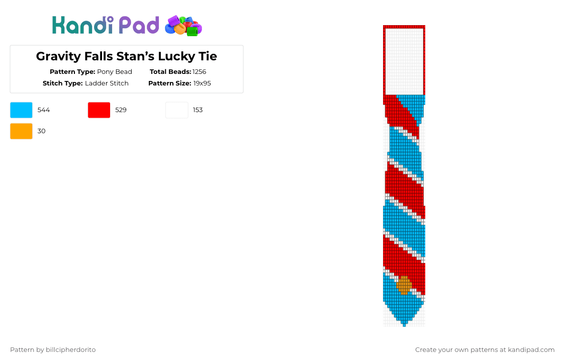 Gravity Falls Stan’s Lucky Tie - Pony Bead Pattern by billcipherdorito on Kandi Pad - light blue,red