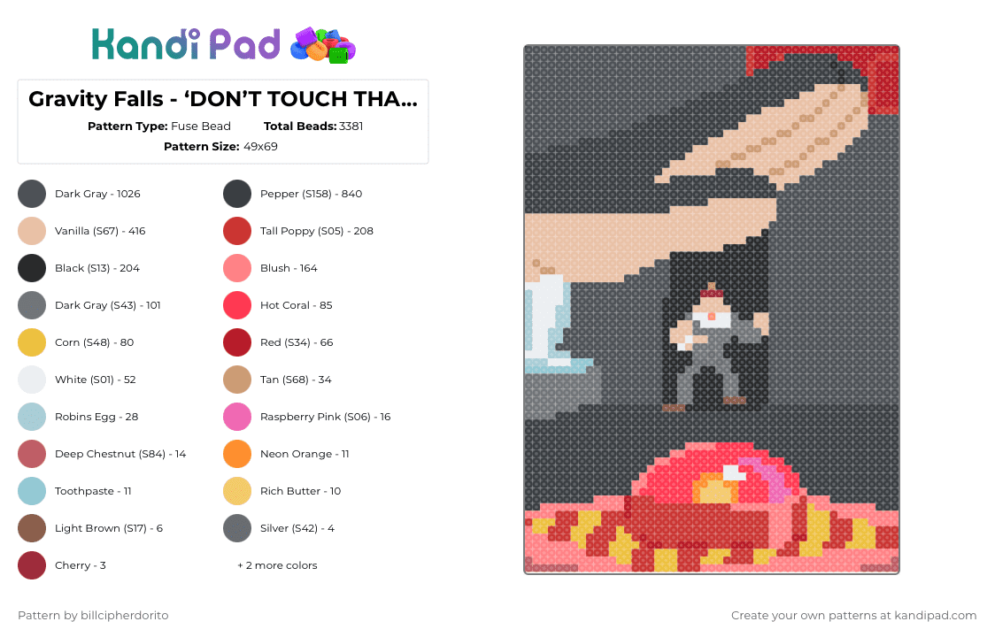 Gravity Falls - ‘DON’T TOUCH THAT BUTTON!’ - Fuse Bead Pattern by billcipherdorito on Kandi Pad - beige,red,gray,cotdbuttons