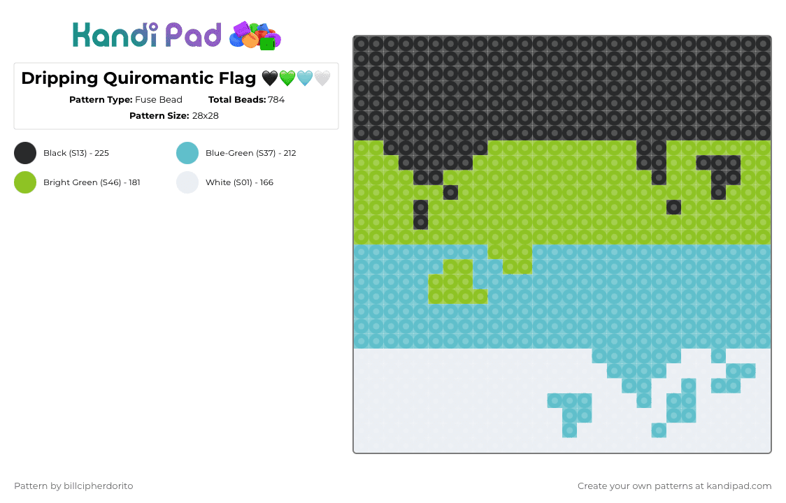 Dripping Quiromantic Flag 🖤💚🩵🤍 - Fuse Bead Pattern by billcipherdorito on Kandi Pad - green,teal