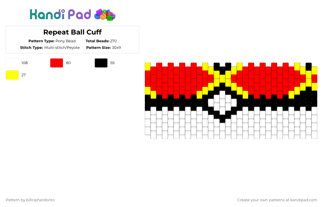 Repeat Ball Cuff - Pony Bead Pattern by billcipherdorito on Kandi Pad - red