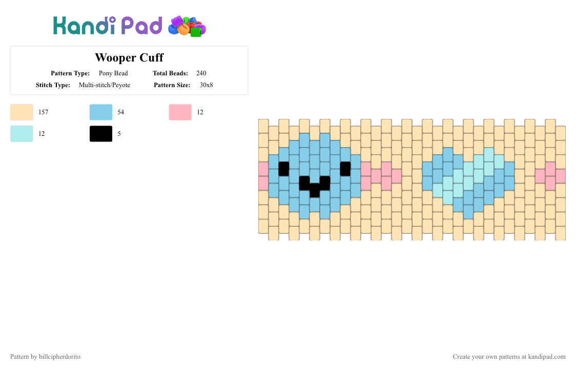 Wooper Cuff - Pony Bead Pattern by billcipherdorito on Kandi Pad - beige,pokemon,wooper,nintendo,gen 2,johto