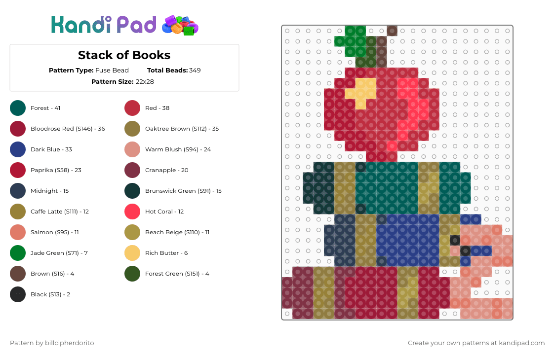 Stack of Books - Fuse Bead Pattern by billcipherdorito on Kandi Pad - gold,red,blue,gray,cotdclassreunion
