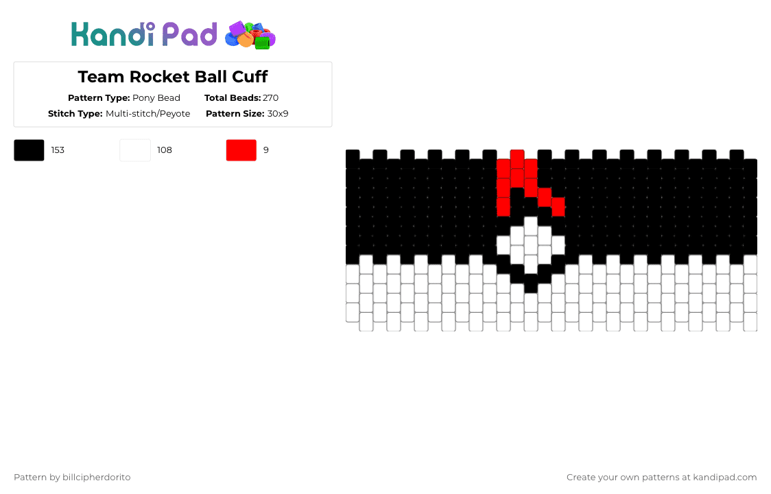 Team Rocket Ball Cuff - Pony Bead Pattern by billcipherdorito on Kandi Pad - white