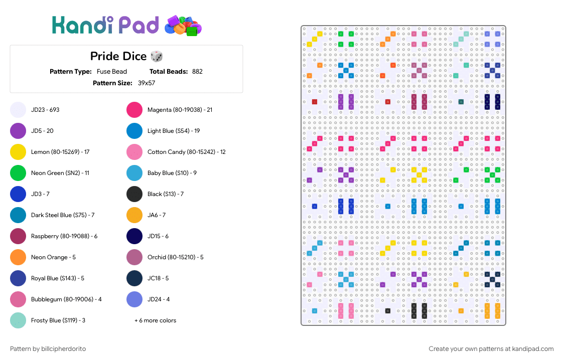 Pride Dice 🎲 - Fuse Bead Pattern by billcipherdorito on Kandi Pad - blue, colorful, dice, light blue, pink, pride, white