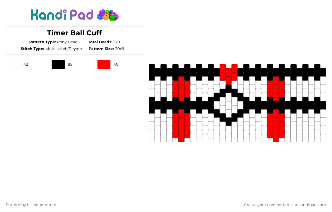 Timer Ball Cuff - Pony Bead Pattern by billcipherdorito on Kandi Pad - white