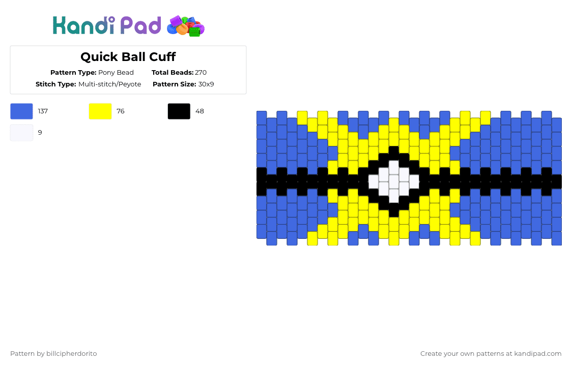 Quick Ball Cuff - Pony Bead Pattern by billcipherdorito on Kandi Pad - blue,yellow
