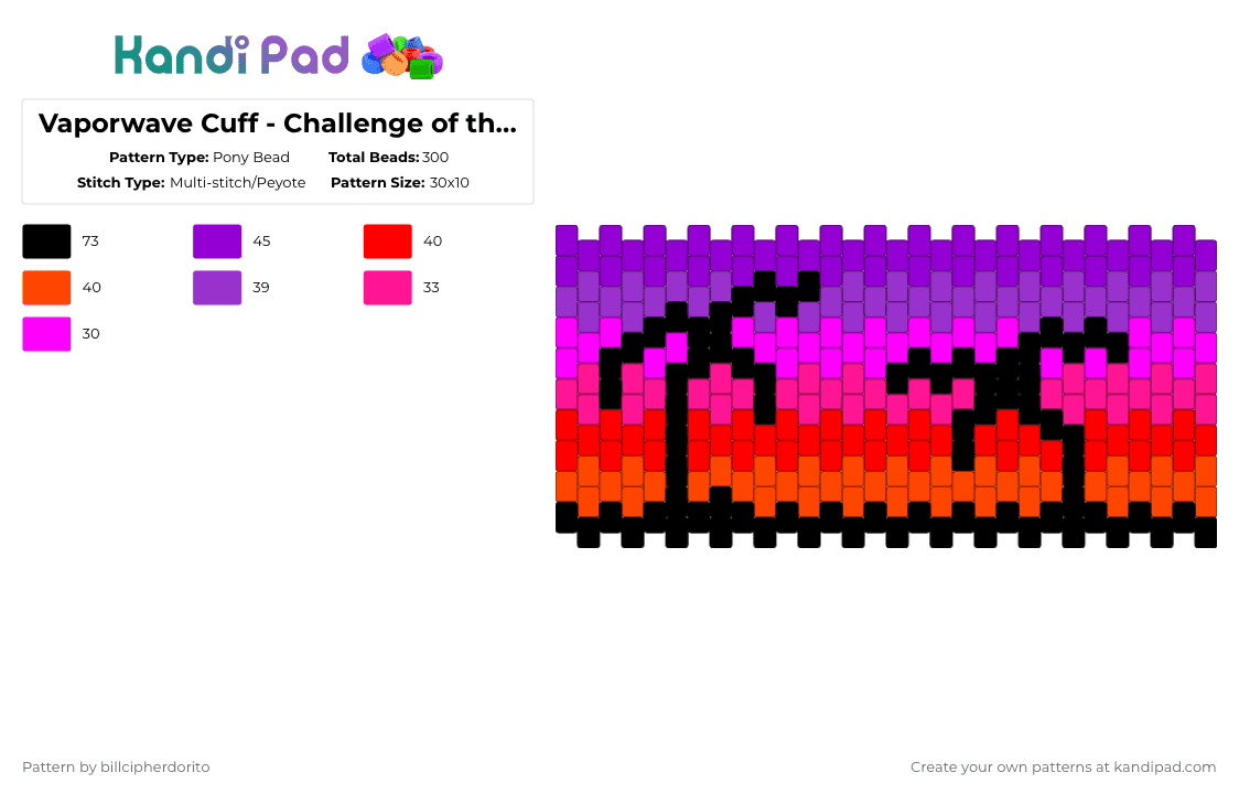 Vaporwave Cuff - Challenge of the Day - Pony Bead Pattern by billcipherdorito on Kandi Pad - purple,red,cotdvaporwave